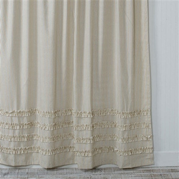 Ticking Stripe Ruffle Shower Curtain Brown 72x72 Or Extra Long 72x84 72x96