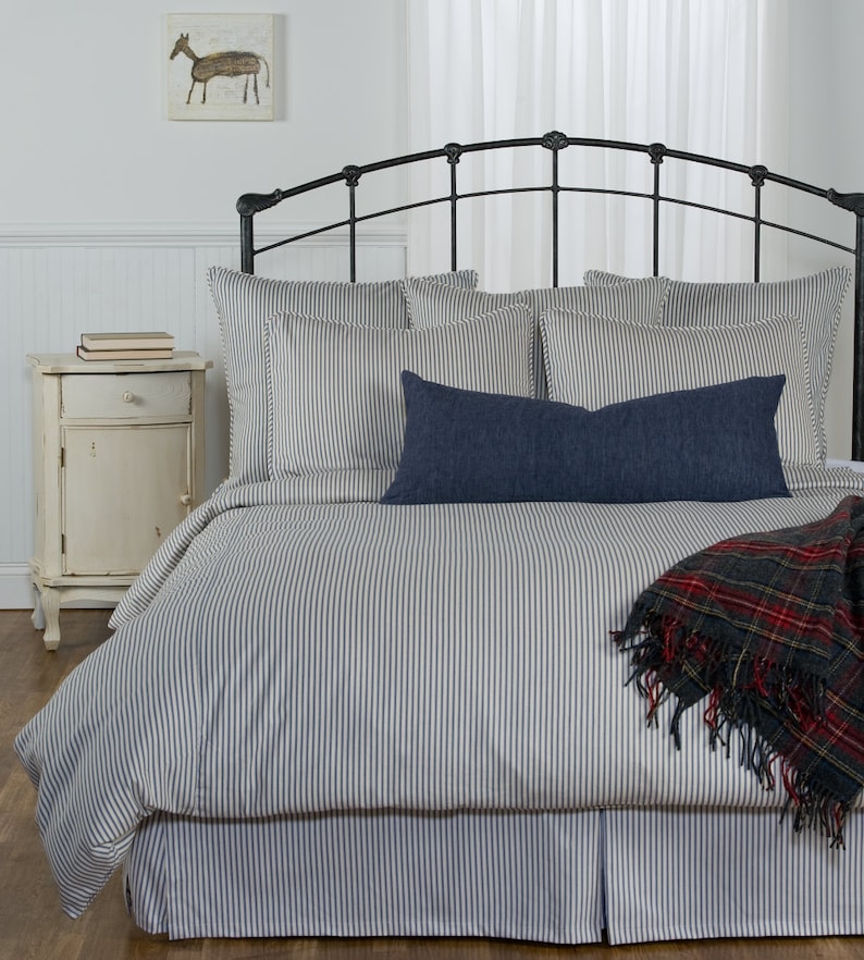 Ticking Stripe Duvet Cover Navy Blue Black Grey Brown Red Twin Full Queen King Sizes