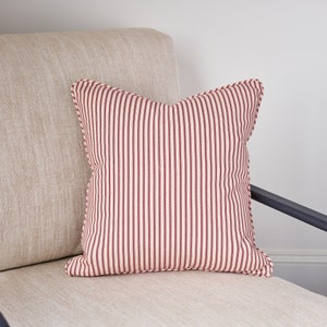 Red Ticking Stripe Throw Pillow Covers 18x18 20x20 22x22 24x24 26x26 100 percent cotton made in USA by Southern Ticking Co