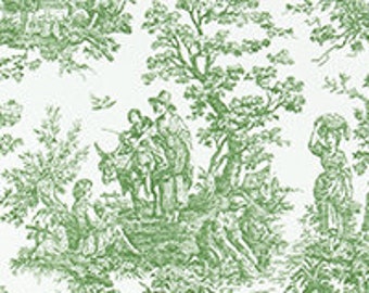 Toile De Jouy Fabric Shower Curtain Green or Black 100 percent cotton