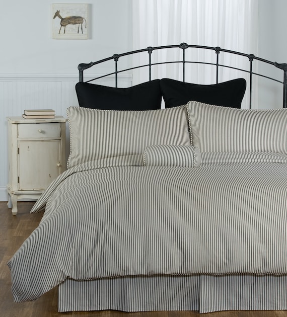 Brown Stripe Ticking Duvet Cover Made In Usa Etsy