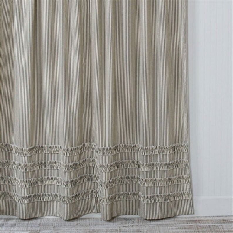 Ticking Stripe Ruffle Shower Curtain Black 72x72 Or 72x84 72x96 Extra Long Wide 108x72