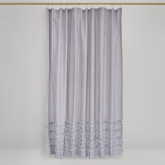Ticking Stripe Ruffle Shower Curtain Navy Blue 72x72 Standard Southerntickingco Ticking Stripe Ruffle Shower Curtain Navy Blue 72x72 Standard 72x84 72x96 Extra Long, Navy Blue Ruffle Shower Curtain