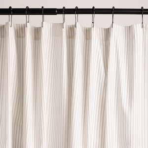 Gray and White Ticking Stripe Shower Curtain 6 Sizes Standard 72x72 72x76 72x78 72x84 and 72x96 custom available