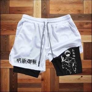Anime-Inspired 2 in 1 Compression Shorts for Men – Quick-Dry Gym Shorts with Side Pockets – Athletic Workout Gear