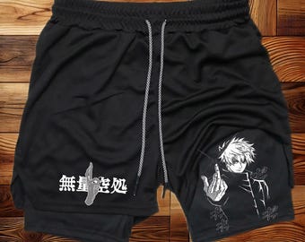 Bold Anime Compression Shorts for Men | 2-in-1 Summer Sportswear | Gym & Fitness Training Workout Gear