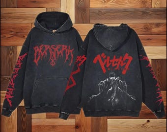 Gothic Anime Hoodie | Unisex Heavyweight Streetwear Pullover with Bold Red Manga Graphics - Perfect for Men & Women