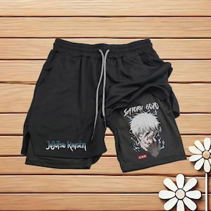 Anime-Inspired 2 in 1 Compression Shorts for Men – Athletic Quick Dry Gym Shorts with Pockets – Stylish Workout Fitness Apparel