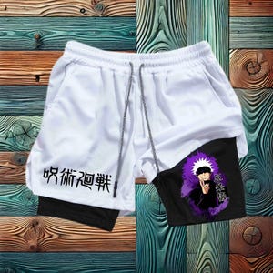 Anime Graphic Compression Shorts for Men – Quick-Dry 2 in 1 Gym Shorts with Pockets – Stylish Workout Apparel