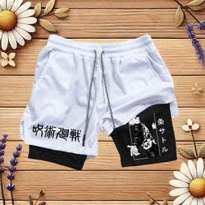 Anime-Inspired 2 in 1 Compression Shorts for Men – Quick-Dry Athletic Gym Shorts with Pockets – Unique Fitness Apparel, Emo Design