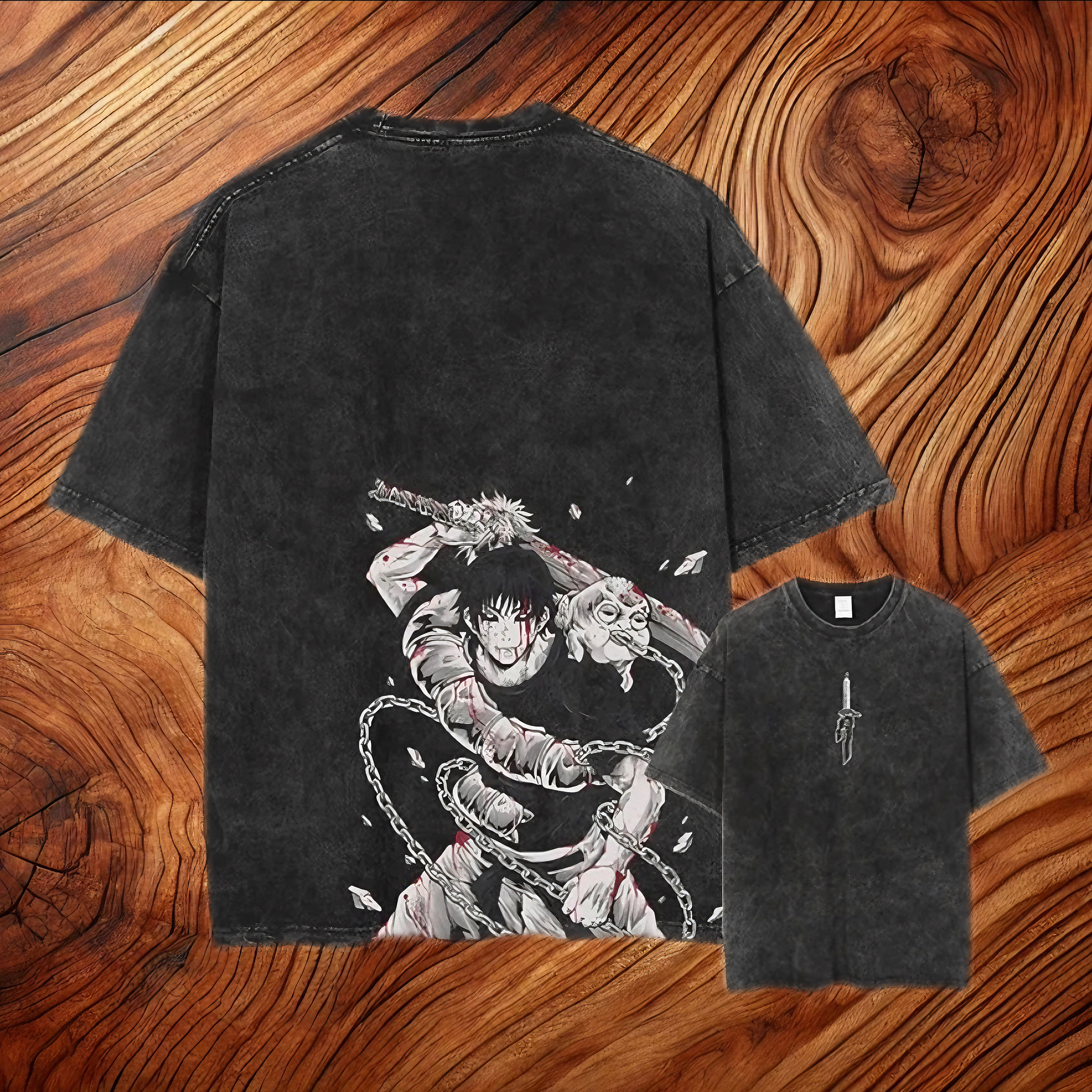 Vintage Dark Samurai Graphic T-shirt - Retro Washed Cotton Anime