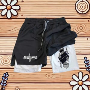 Anime-Inspired 2 in 1 Compression Shorts for Men, Quick-Dry Gym Shorts with Pockets, Unique Athletic Performance Apparel