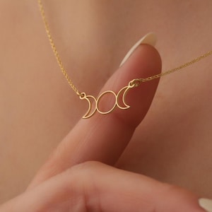 Moon Necklace, Moon Phase Necklace, Triple Moon Goddess Necklace Pendant, Crescent Moon Necklace, Wiccan Jewelry