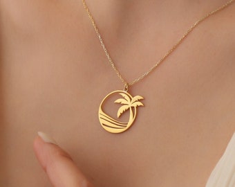 Palm Tree Necklace, Tropical Beach Palm Tree Summer Necklace, Summer Vibes Jewelry, Everyday Necklace