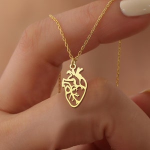 Zierliche Anatomisches Herz Anhänger Halskette, Vergoldet Echtes Menschliches Herz Halskette, Herz Anhänger Halskette, Mutter Geschenk, Doktor Krankenschwester Geschenk, für sie