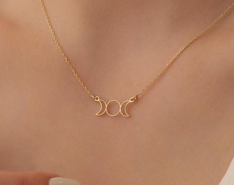 Triple Moon Goddess Necklace, Three Moon Phases Necklace, 3 Moon Necklace, Triple Moon Necklace, Pagan Jewelry, Spiritual Necklace