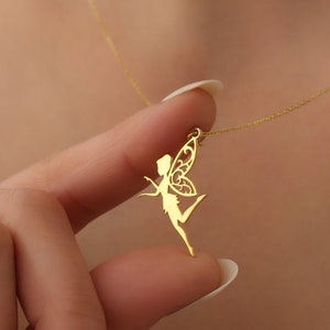 Fairy Necklace, Gold Fairy Pendant Necklace, Fantasy Jewelry, Tinkerbell Inspired Necklace, Fairy Charm, Gold Pixie Necklace,Magical Jewelry