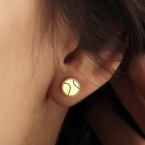 Tennis Earrings | 18K Gold Dainty Studs for Sporty Style | Gift for Tennis Player or Coach | Lightweight Gold Earrings for Daily Use