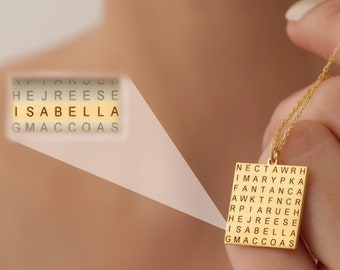 Personalized Word Search Name Necklace, Secret Message Custom Necklace, Hidden Message Gift Necklace, Gift for Family