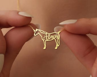 Horse Necklace for Woman, Personalized Horse Name Necklace, Horse Memorial Necklace, Elegant Horse Jewelry, Gift for Horse Mom