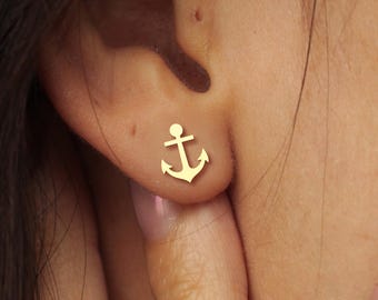 Anchor Earrings | 18K Gold Dainty Anchor Studs | Minimalist Ocean Symbol Jewelry Gift for Her | Anchor Earrings for Everyday Wear