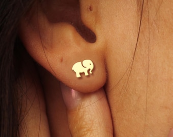 Elephant Earrings | 18K Gold Dainty Animal Jewelry | Minimalist Elephant Studs | Good Luck Jewelry Gift for Her | Everyday Gold Earrings