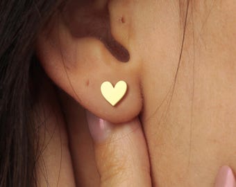 Heart Earrings | 18K Gold Dainty Everyday Studs | Minimalist Heart Jewelry | Cute Gift for Her or Girlfriend | Tiny Earrings for Daily Wear