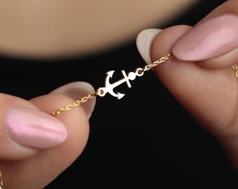 Anchor Bracelet: Minimal Anchor Charm Bracelet, Ocean Lover Jewelry, Handmade Nautical Bracelet