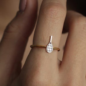 Tennis Racket Ring | 18K Gold Dainty Stackable Ring | Simple Gold Ring for Daily Wear | Tennis Jewelry Gift for Her | Minimalist Sports Ring