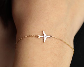 Custom Airplane Bracelet | Personalized Travel Jewelry | Dainty Everyday Bracelet for Women | Gifts for Flight and Cabin Crew