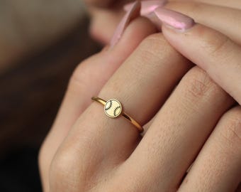 Baseball Ring | 18K Gold Dainty Sports Jewelry | Stackable Minimalist Ring for Her | Gift for Baseball Player, Coach, or Baseball Mom