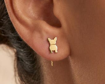 French Bulldog Earrings, Cute Dog Stud Earrings, Minimalist Frenchie Studs, Dainty Dog Jewelry, Cute Pet Lover Gift for Dog Mom
