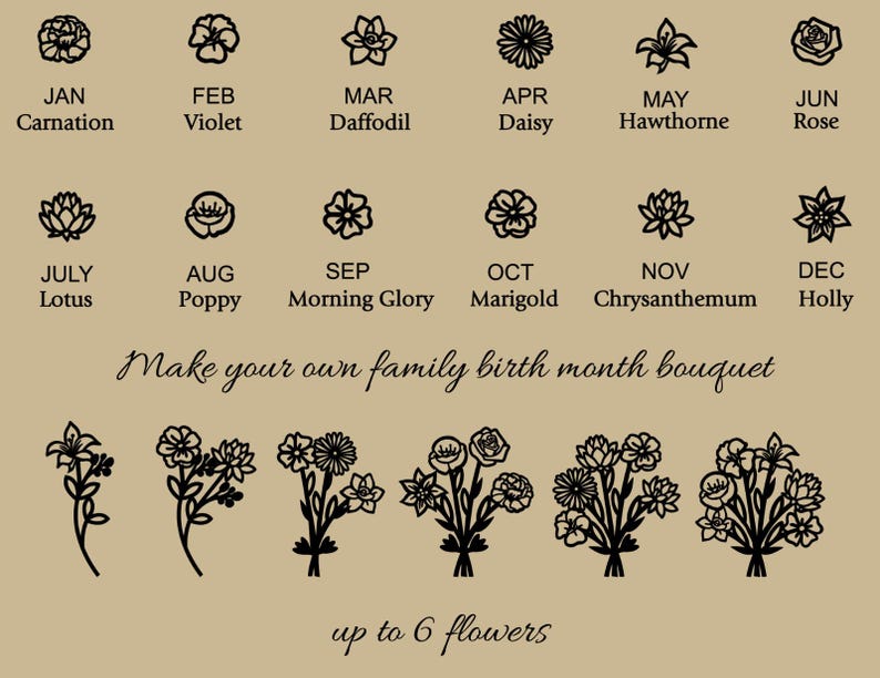 Personalized Multiple Birth Flower Necklace: Birth Month Flower Family Bouquet Jewelry bild 3