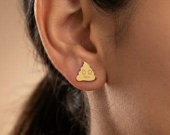 Poop Emoji Earrings, Poop Jewelry, Funny Emoji Studs, Quirky Minimalist Jewelry, Cute Gag Gift For Best Friend, Humorous Earrings