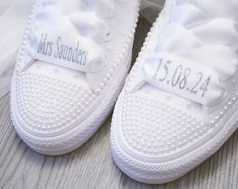 Lacets ruban formateurs personnalisés pour mariage : lacets Converse pour mariée