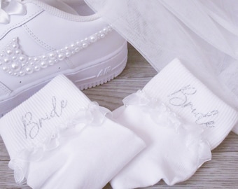 Chaussettes de mariage pour mariée, volants en organza, cadeau de mariée