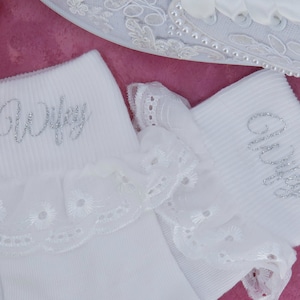 Wedding Socks For Brides,&quot;Wifey&quot; Frilly Socks, Wedding Trainer Socks, Personalised Wedding Socks, Gift For Bride, Bride To Be Gift.