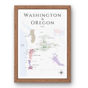 Oregon and Washington Wine Map (Digital Product): Explore the Vineyards of the USA - Wall Art & Wine Education of Oregon and Washington