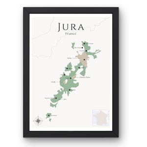Jura Wein Karte: Erkunden Sie die Weinberge des Jura - Elegante Wandkunst & Weinbildung der Jura Weinregion