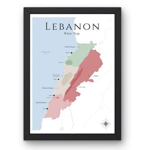 Wijnkaart Libanon (fysieke afdruk, niet ingelijst): verken de wijngaarden van Libanon - elegante muurkunst en wijneducatie van Libanon