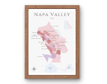 Carte des vins de la Napa Valley (produit numérique) : explorez les vignobles des États-Unis - Art mural élégant et éducation au vin de la région viticole de la Napa Valley