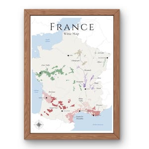 Frankreich Weinkarte (digitales Produkt): Entdecken Sie die Weinberge Frankreichs - Elegante Wandkunst & Weinbildung der französischen Weinregionen