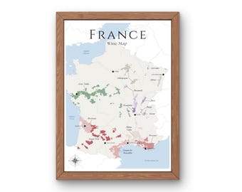 Carte des vins de France (produit numérique) : explorez les vignobles de France - Art mural élégant et éducation au vin des régions viticoles françaises