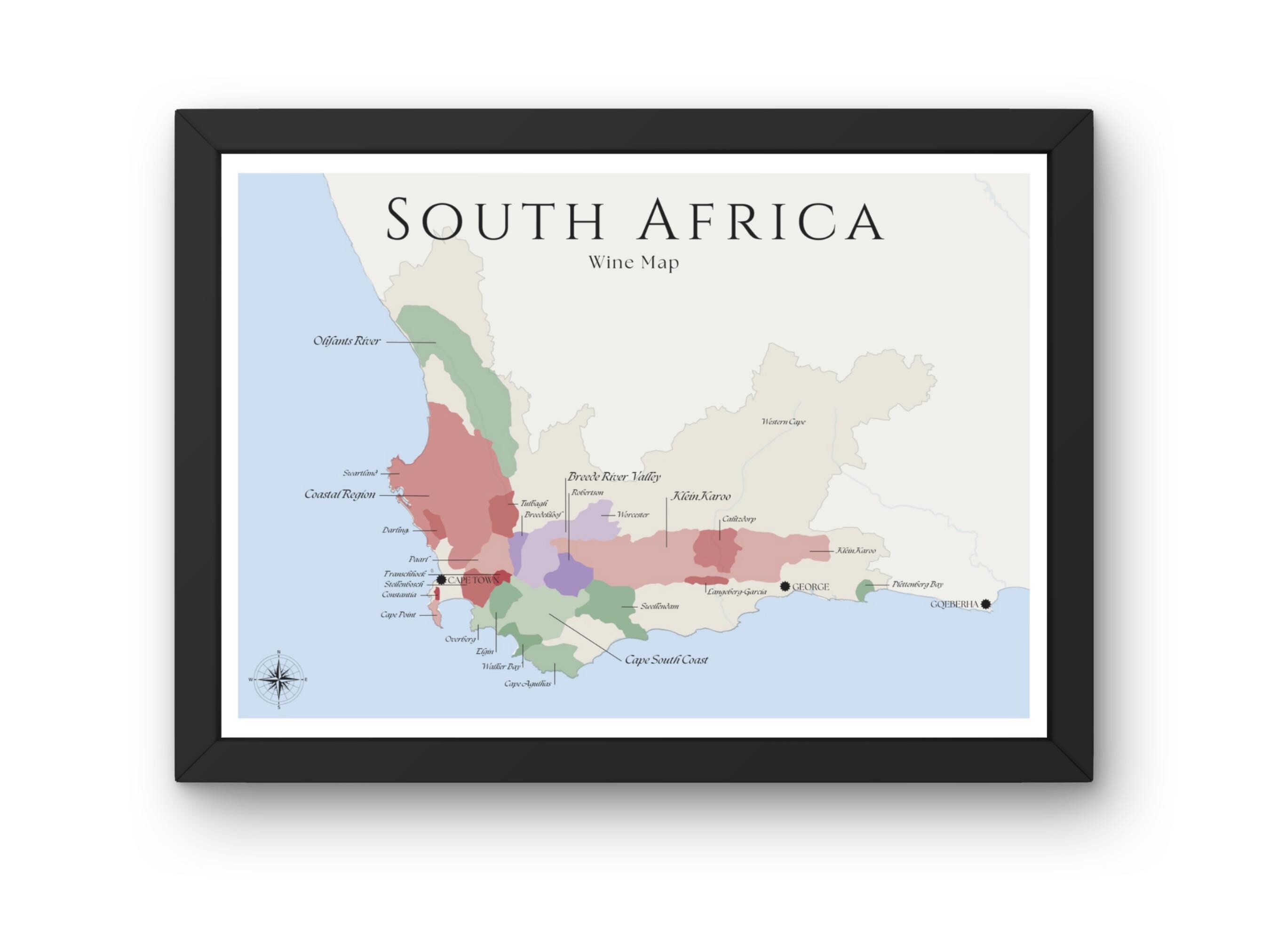 South Africa Wine Map (physical Print, Unframed): Elegant Wall Art \u0026 Wine  Education - Etsy, image size:2700x2025