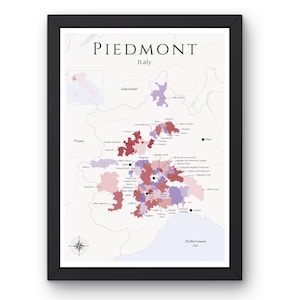 Piedmont Wine Map (Physical Print, unframed): Explore the Vineyards of Italy - Elegant Wall Art & Wine Education of Piedmont Wine Region