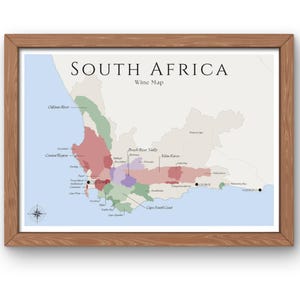 Südafrika Weinkarte (digitales Produkt): Entdecken Sie die Weinberge Südafrikas - Elegante Wandkunst & Weinbildung Südafrikas