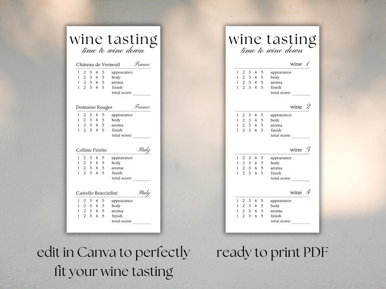 Editable and Customisable Wine Tasting Scorecard: Printable Note Sheet ...