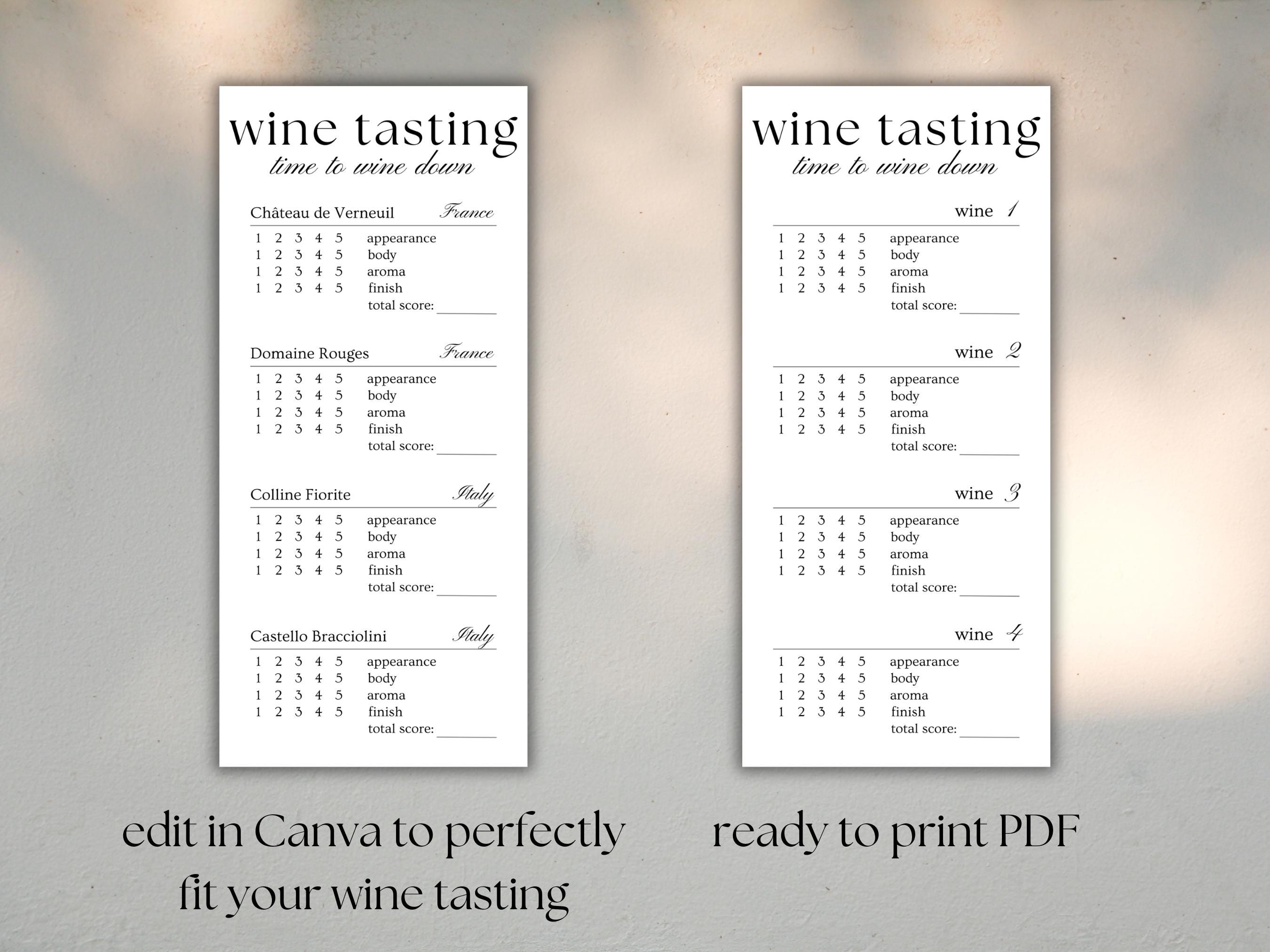 Editable and Customisable Wine Tasting Scorecard: Printable Note Sheet ...