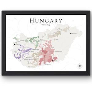 Carte des vins de Hongrie (impression physique, sans cadre) : explorez les vignobles de Hongrie - Art mural élégant et éducation au vin des régions viticoles hongroises