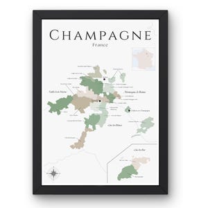 Champagne Weinkarte (Druck, ungerahmt): Entdecken Sie die französischen Weinberge - Elegante Wandkunst & Weinbildung der Champagne-Weinregion